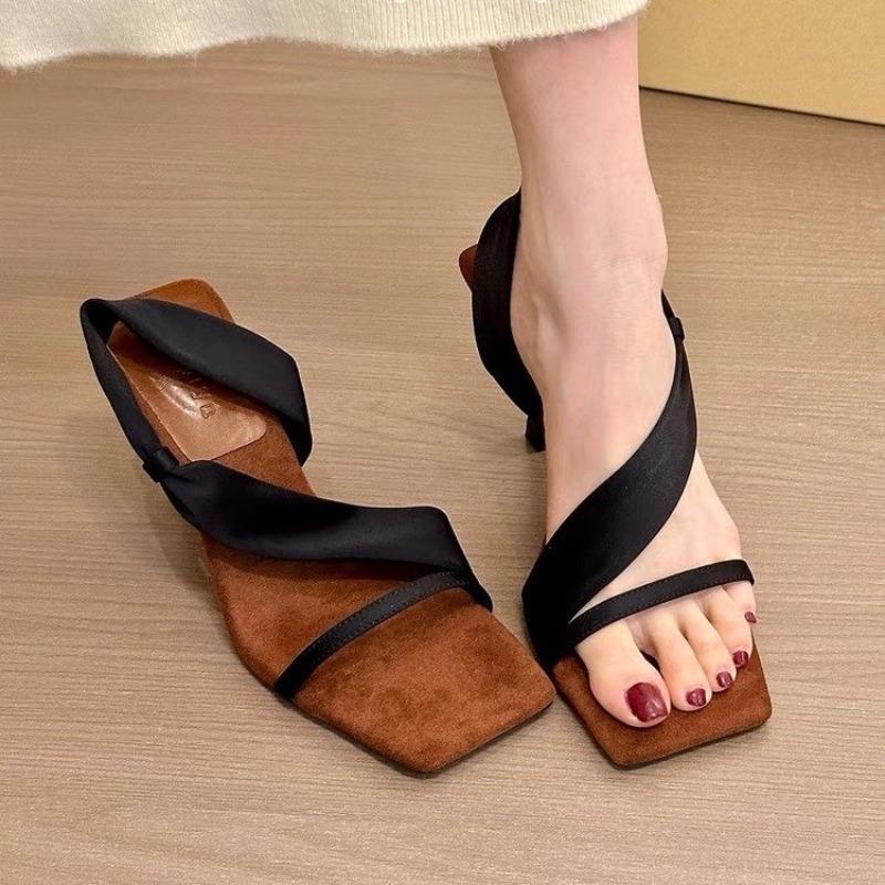 Fashion Retro Woman Sandals 2025 New Summer High Heels Stiletto Heels Square Toe Shoes Fashion Outdoor Designer Shoes Sandalias De Mujer