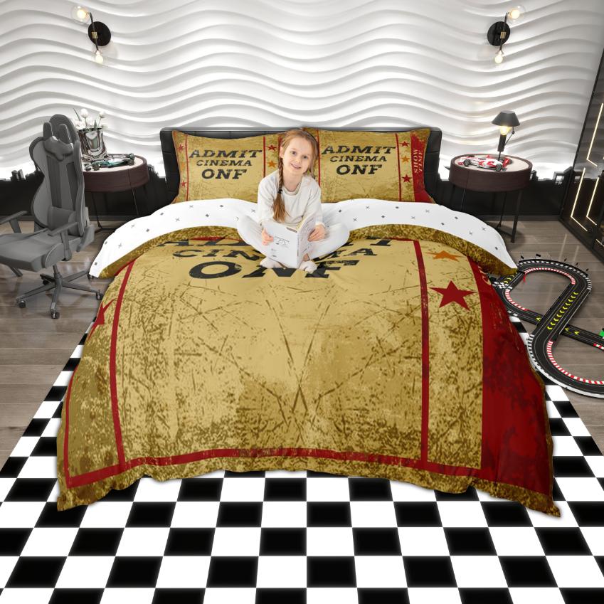 Homewish Retro Movie Duvet Cover Set Film Popcorn Bedding Set Cinema Theme Bedroom Set Room Decor