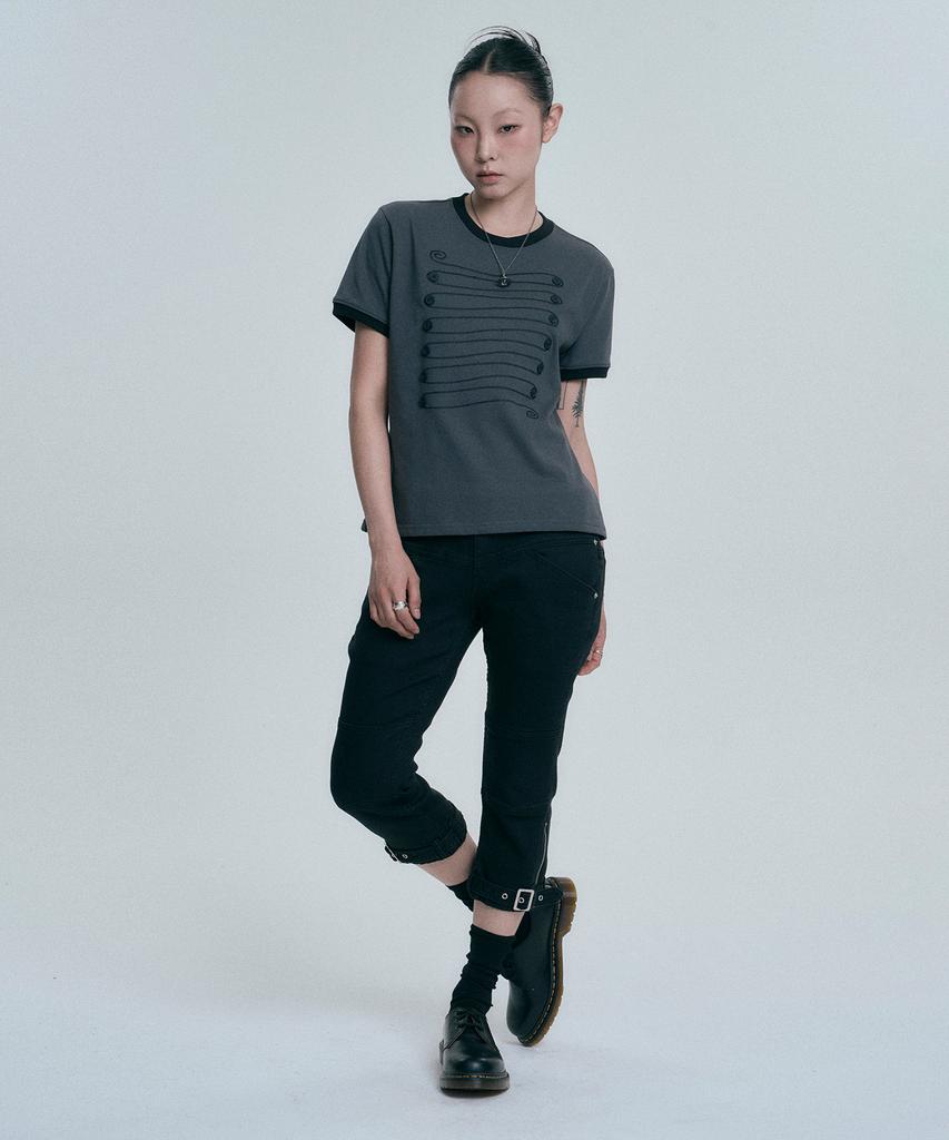 MOO Button Pilot Short Sleeve T-Shirt - Dark Gray
