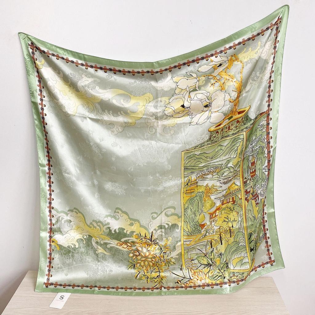 90CM Four Seasons Square Großer quadratischer Schal Luxus dekoratives Hemd Professionelles Kopftuch Haarband Sonnenschutz Kopftuch