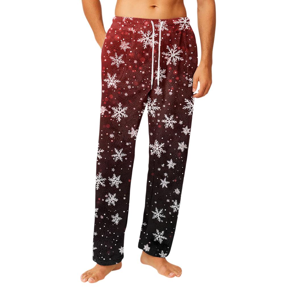 Men's Drawstring Pocket Flannel  Pants Homewear Sleep Pants