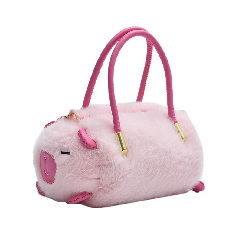 Sheep Capybara Animal Plush Handbag Made Of Short Pile Plush For Kids And Adults розовый