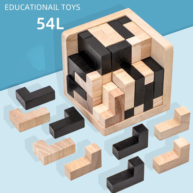 Puzzle 3D z drewna Zabawka IQ 54 szt. L / 54 szt. kostka w kształcie TH Zabawki edukacyjne dla miłośników puzzli, gra intelektualna