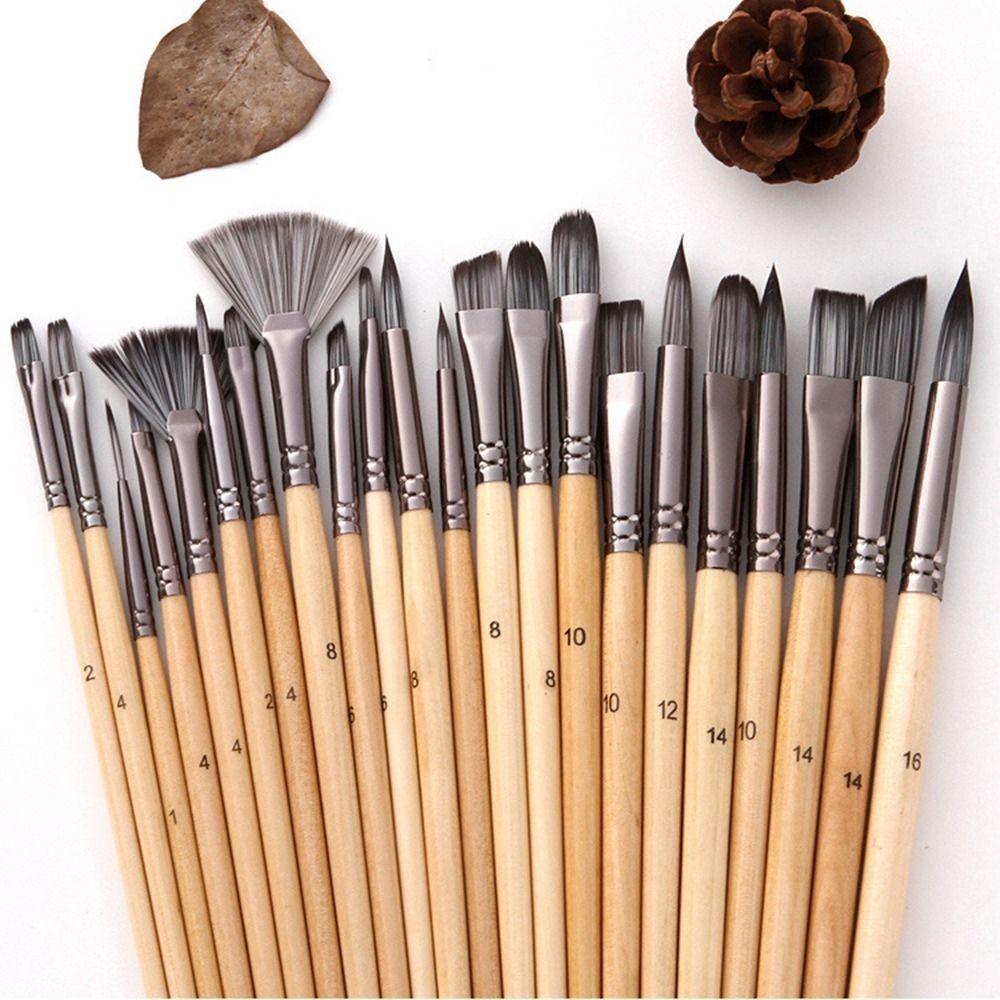 24pcs/set Wooden Handles Acrylic Paint Brushes Set Colorful Watercolor Paint Brush Pen  Adult