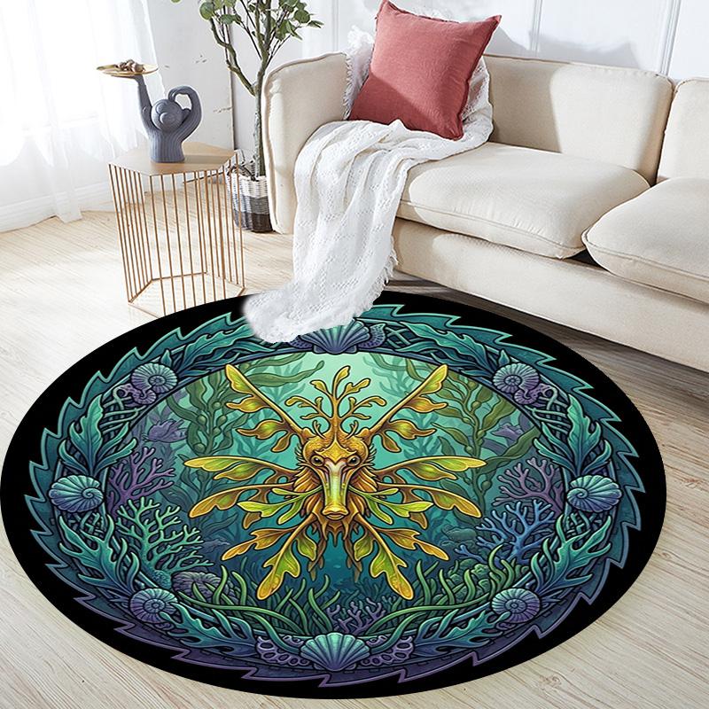 Oceanic Fantasy Creature Round Area Rug Under Office Chairs Bedroom Living Room Home Decor