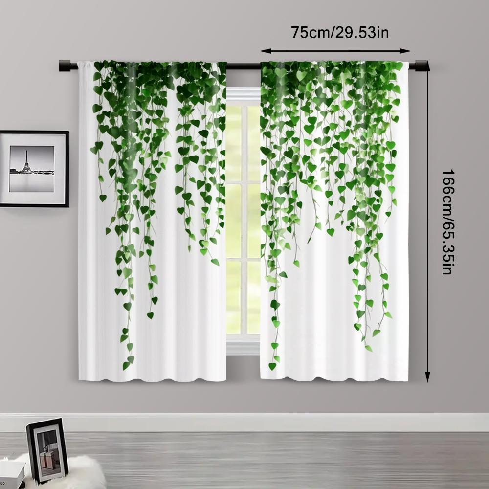 2pcs, Pattern Curtains 2D Print Green Rattan Machine Washable (without Rod) Decorations Outdoor Ldeal for Living Room, Bedroom &