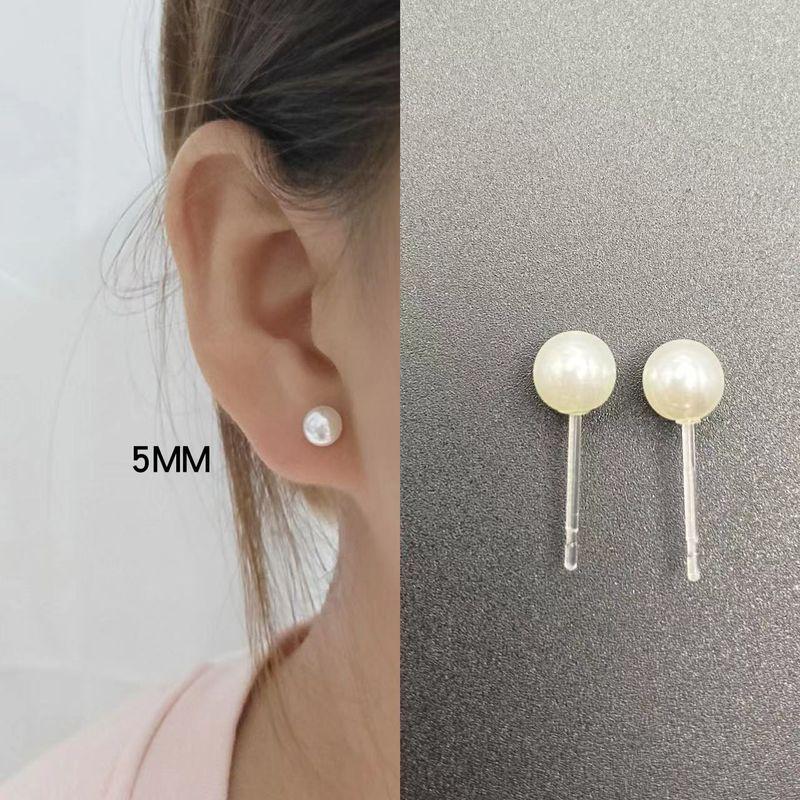 

Women s Plastic Anti-Allergy Pearl Glue Stick Stud Earrings 5mm white pearl-plastic ear pin