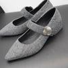 2025 Spring New French Temperament Pointed Outer Wear One-word Belt Versatile Middle Heel Shoes Suede Commuter Single Shoes Women's Shoes
