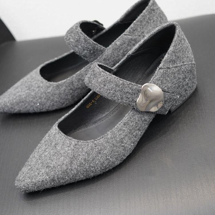 2025 Spring New French Temperament Pointed Outer Wear One-word Belt Versatile Middle Heel Shoes Suede Commuter Single Shoes Women's Shoes
