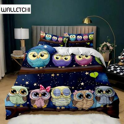 Eulen Bettbezug Einzelbett King Queen Größe Cartoon Eule Bettdeckenbezug Vogel Tier Bettwäscheset Jungen Steppdeckenbezug Polyester Steppdecke Neu