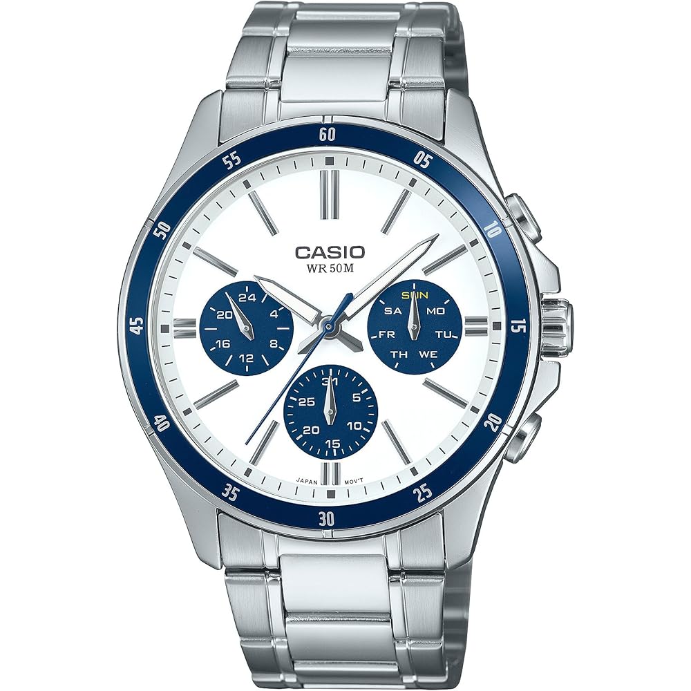Casio Enticer Men s MTP-1374D-7A2VDF Analog Watch White Dial Silver Bracelet 100m Water Resistant