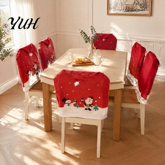 Universal Dining Chair Covers Christmas Santa Snowman Cover, Festive Slipcover, Decorative Back Xmas Party Supplies Reusable