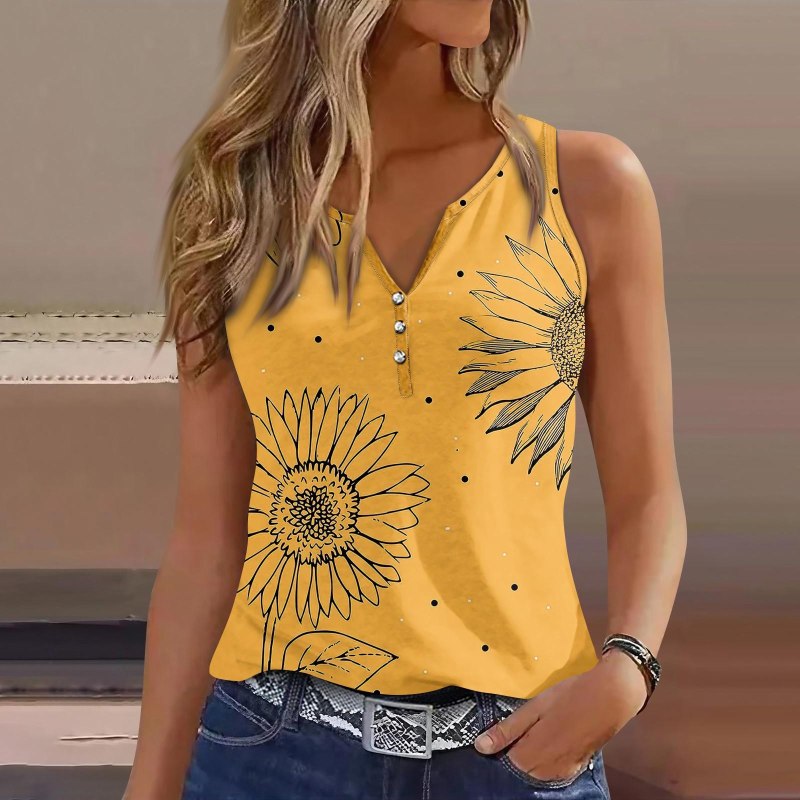 

Женский повседневный жилет без рукавов с принтом и V-образным вырезом XL жёлтый