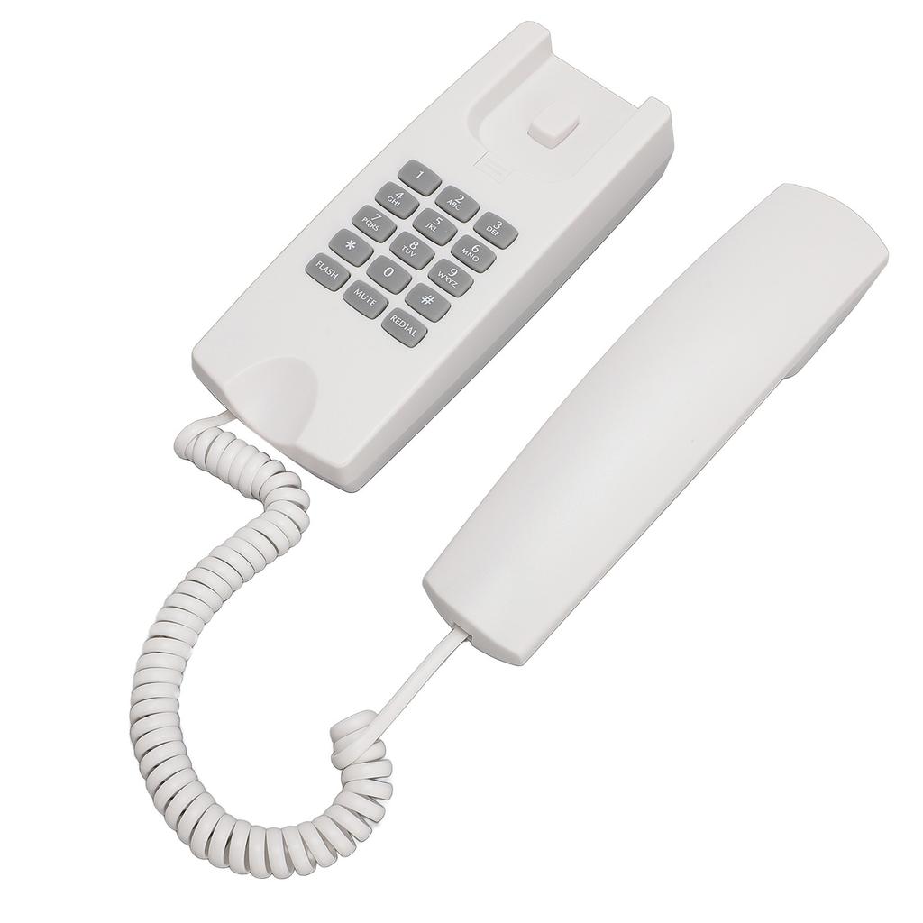 Kabelgebundenes Telefon ABS Wandmontiertes Festnetztelefon mit Lautstärkeregelung Stummschaltung und Wahlwiederholungsfunktion für Büro Hotel Weiß