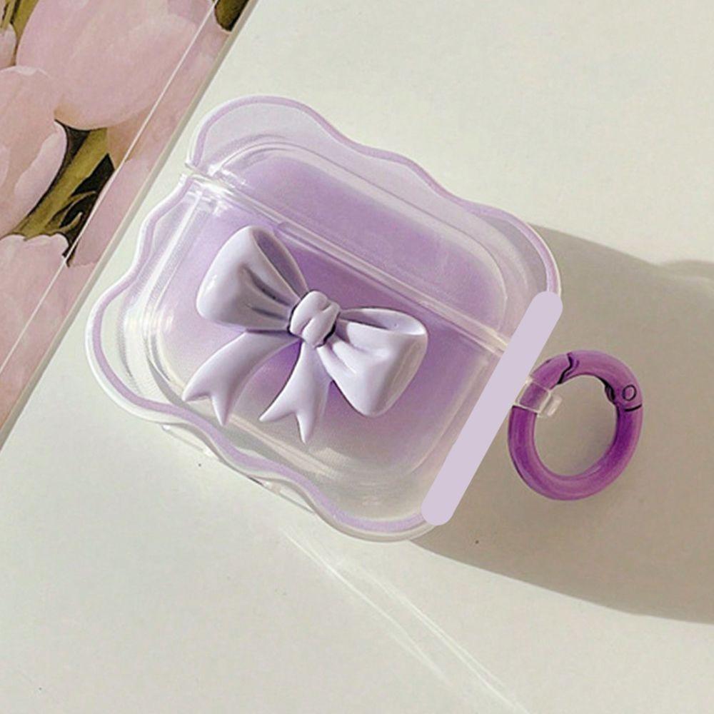 For AirPods Pro3 4 3 2 1 Pro Cute Wave Case Girly 3D Pink Bow Soft TPU Kawaii Generation Cover with Kit Keychain Girls Women