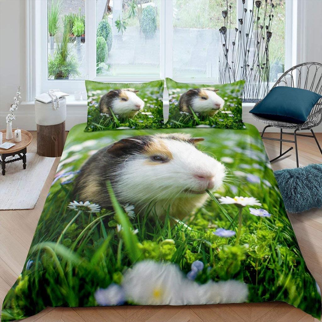 Guinea Pig Duvet Cover Set Cute Kawaii Wild Animal King Queen Size For Kids Boys Girls Polyester Comforter Cover With Pillowcase