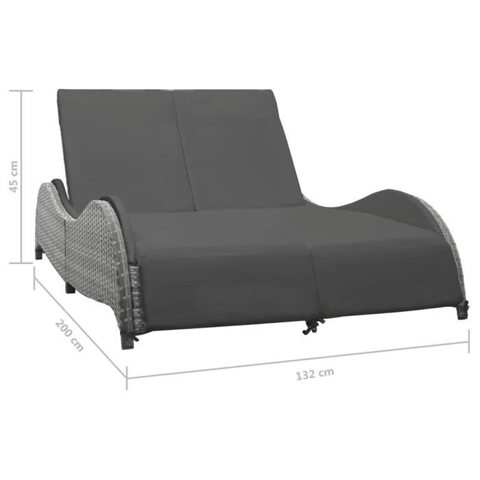VidaXL Chaise longue double avec coussin Résine tressée Anthracite