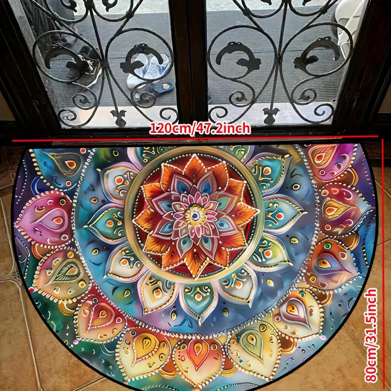 Colorful Ethnic Style Flower Semi-Circular Carpet Soft Non-Slip Decorative Mat 2D Print Aesthetic Rug for Bedroom Balcony Entrance