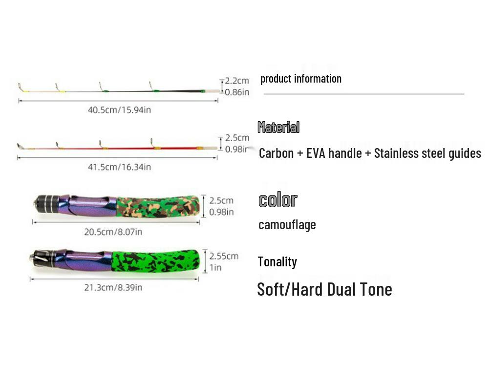 2-Section Dual-Flex Winter Fishing Rod - Solid Carbon, Soft/Hard Flexibility, Perfect for Ice and Shrimp Fishing