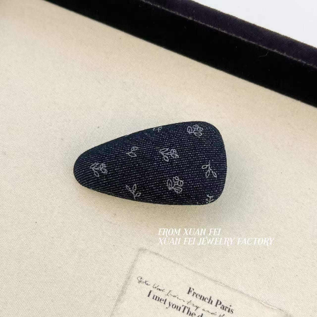 Floral Denim Hair Clip – Cute Water Drop Duckbill Bangs Accessory for Women