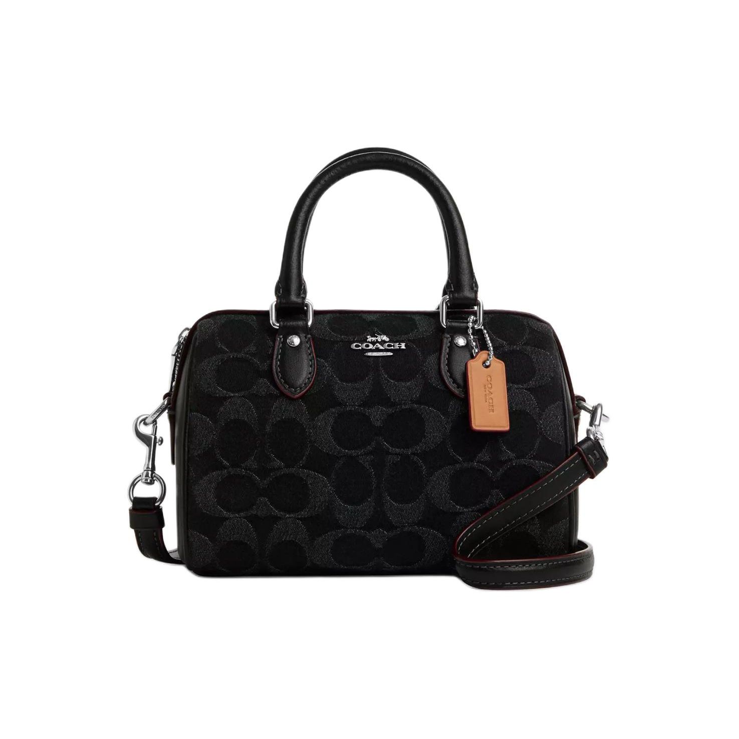 

Coach Rowan 18 Top Zip Closure Signature Shoulder Crossbody Bag Denim Handbag Small Women handbags Black CO963-SVBK Gift Box Set (Basic Set+Yellow Box)