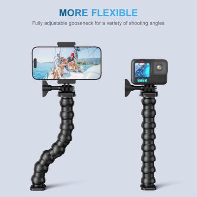 Gooseneck Phone Holder Clamp Clip Mount Cell Phone Stand for Desk Pole Table Compatible with Phone and Action Camera Devices