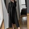 Winter Trenchcoat voor Dames Elegante Mode Koreaanse Casual Woljas Donkerblauw Vetersluiting Lange Jas Zwarte Damesjas met Riem