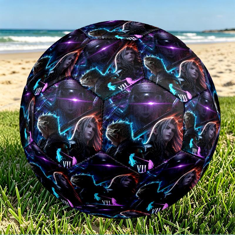 Final Fantasy Print Size 5 Soccer Ball, PU Wear Resistant Football for Match Training and Daily Practice, Birthday Gift for Soccer Fans