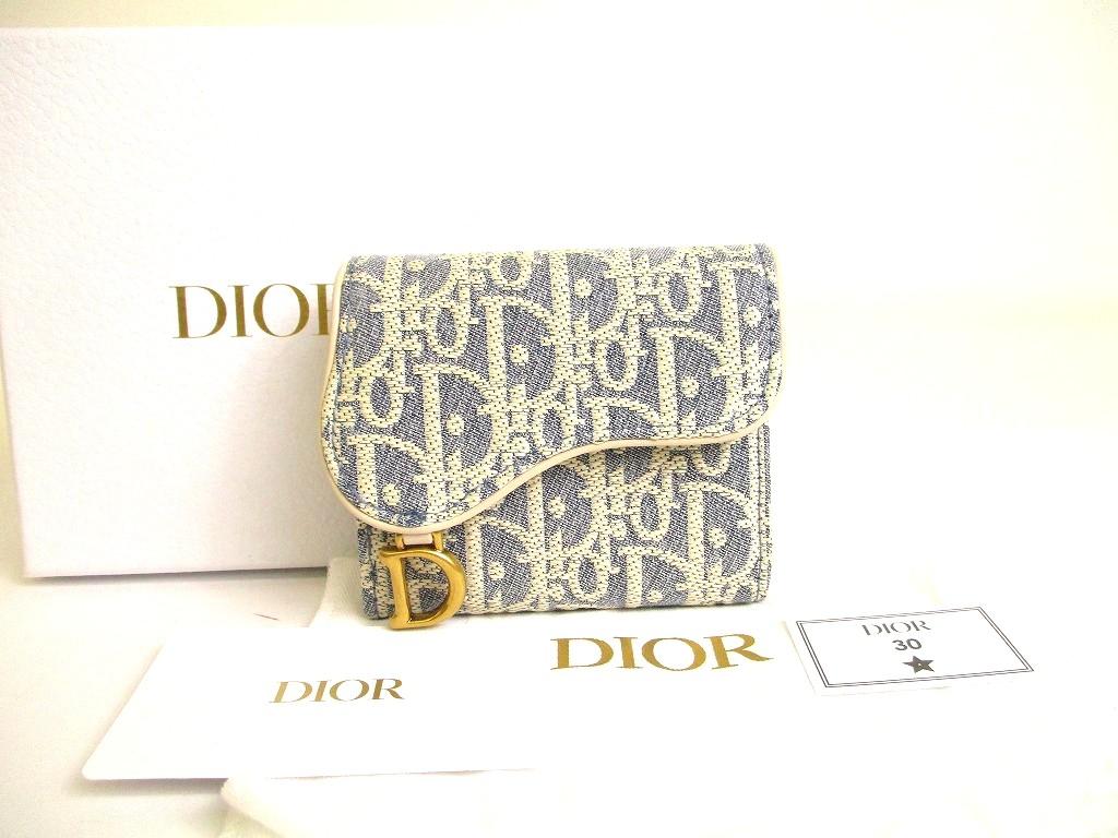 Authentic Christian Dior Cannage Light Blue Trifold Saddle Lotus Wallet #a841  Refurbished