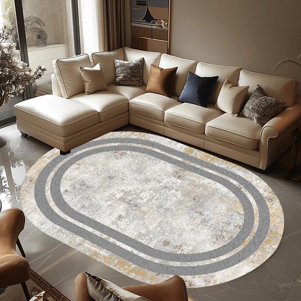 Luxury Oval Living Room Carpet Bedroom Carpets Modern Bedside Non-slip Floor Mats Home Decoration Study Sofa Area Rug Washable
