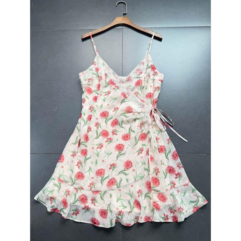 

Export Single Lul * S French Pure Desire Style Camellia One-Piece Chiffon Dress Island Vacation Mini Skirt Apricot Camellia XL