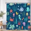 Cartoon Ocean Animals Shower Curtain Shark Dolphin Octopus Starfish Conch Kids Bath Curtains Polyester Bathroom Decor With Hooks