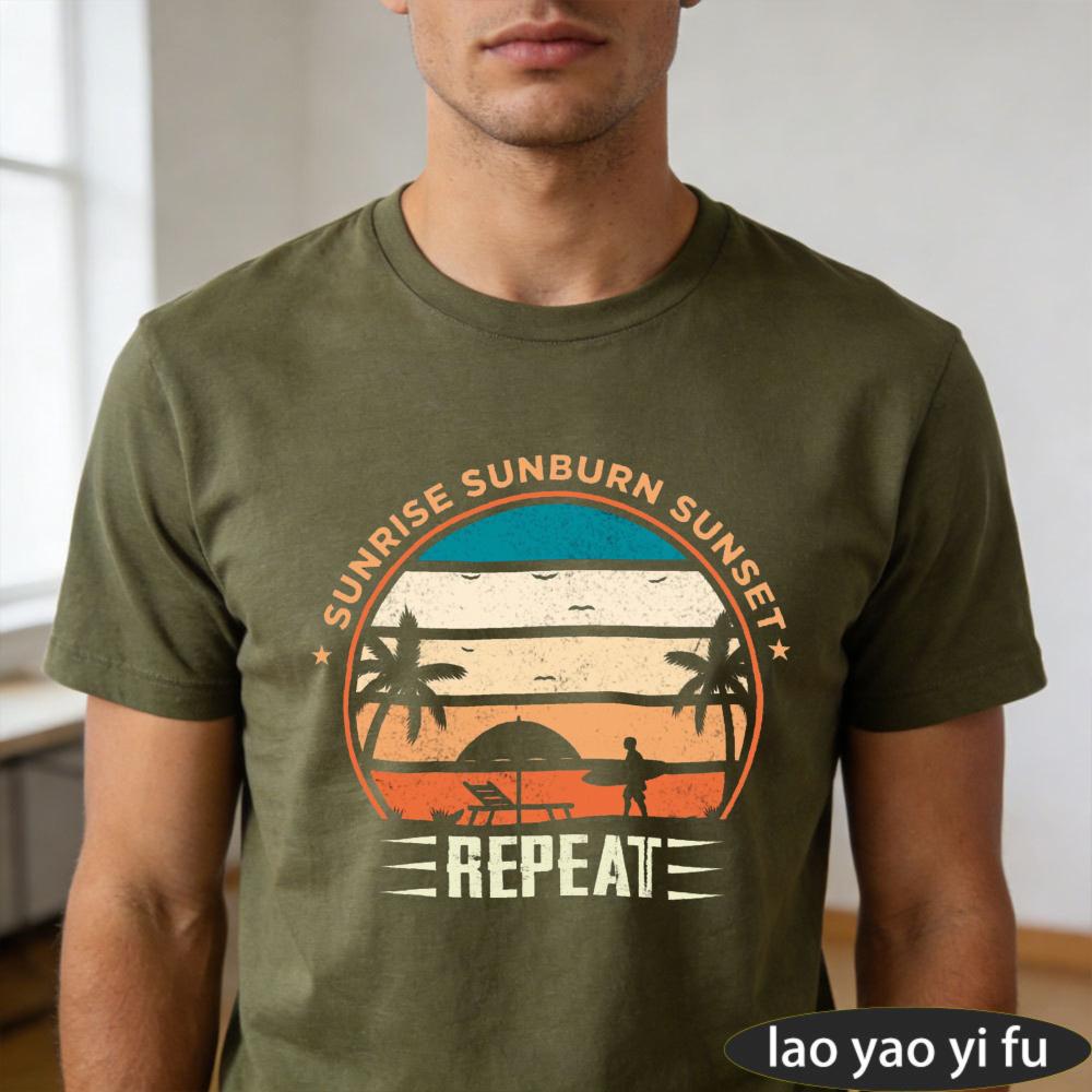 

Sunrise Sunburn Sunset Men T-Shirt Cotton Short Sleeve T Shirt Casual Beach Vacation Tees Beach Vacation Gift Tops S