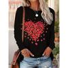 Pink Love Letter Lip Print T Shirt Crew Women's Autumn Winter Long Sleeved Black T-shirt Loose Comfortable
