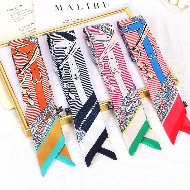 Korean Versatile Four seasons seasons Belt Chain Women's twill Decorative Small Silk Scarf Hair Band Binding Bag Handle Ribbon