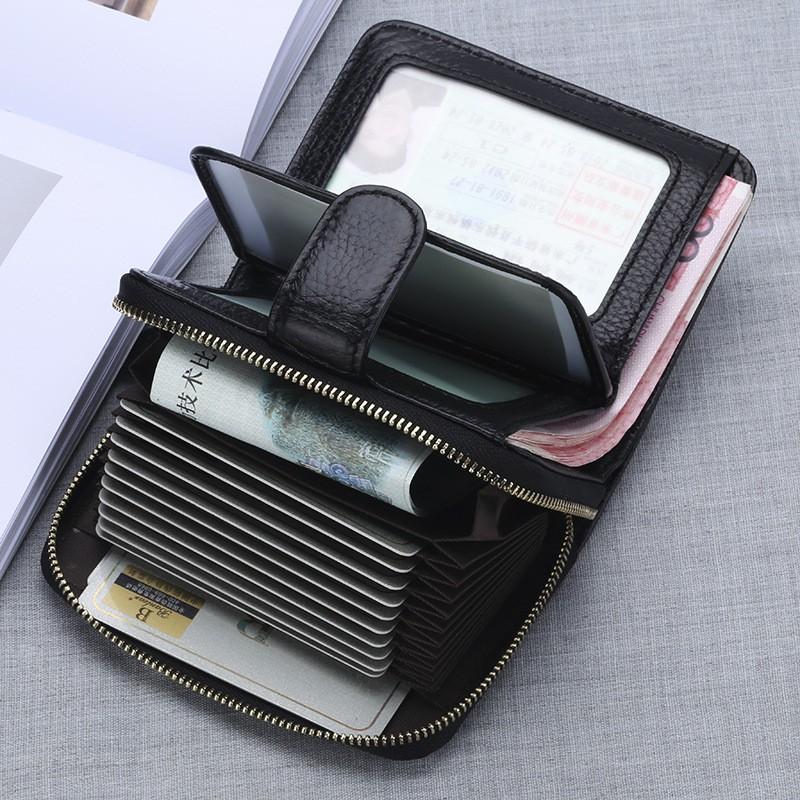 Genuine Leather RFID Blocking Wallet Men Women Short Slim Card Holder ID Case With Zipper