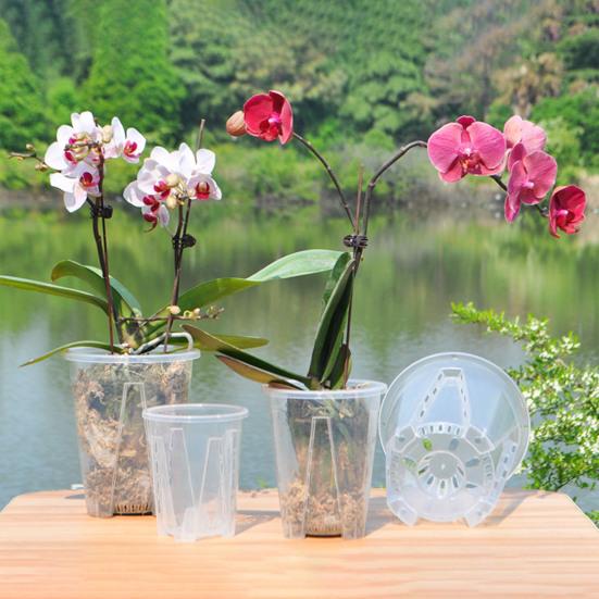 Clear Orchid Pot Breathable Flower Pot with Saucer Plant Pot with Side Ventilation Holes Drainage for Phalaenopsis Healthy Growth
