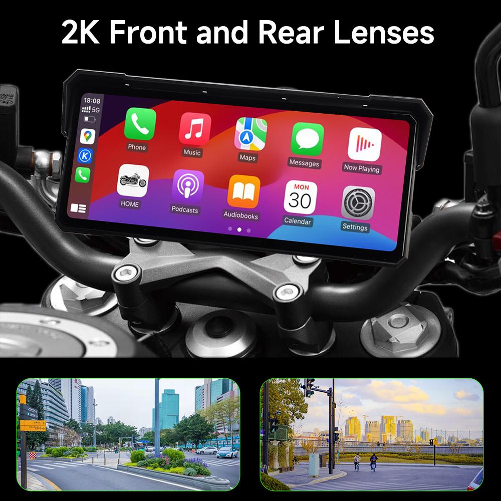 5/8.1 inch IPX8 Waterproof Motorcycle GPS Navigation Wireless Carplay Android Auto DVR Drive Recorder Moto Monitor WIFI