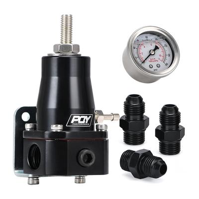 Universeller schwarzer Kraftstoffdruckregler mit weißem Ölmesser, 3 Stück, AN6-Anschlüsse, 30–70 PSI