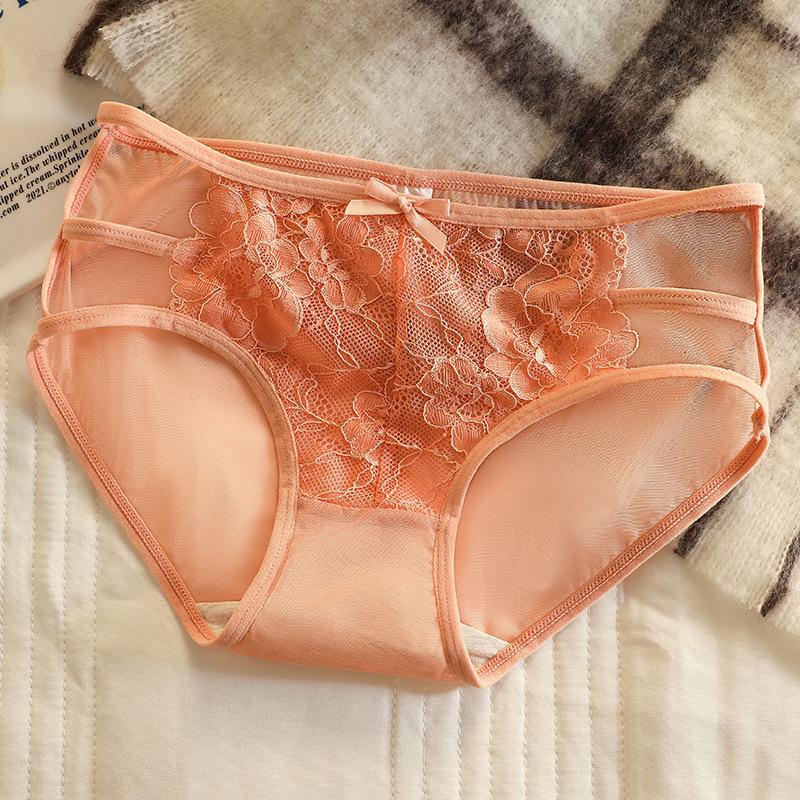 Damen Spitzen-Tanga im japanischen Stil: Hohle Netz-Mid-Waist, Bequeme & Atmungsaktive Baumwoll-Schritt-Slips.