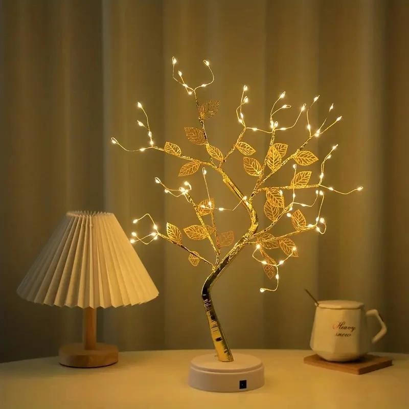Usb Powred Copper Wire Gold Leaf Lamp Desk Night Lamp Eye Protection for Night Bedroom Living Room Kid Room Decor Lighting