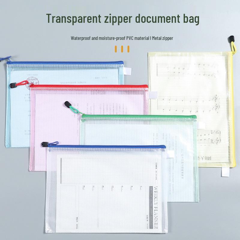 Colored Zipper PVC Mesh Storage Bag - Pencil Case & File Organizer