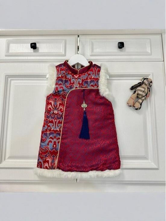 Chinese New Year Girls' Quilted Tang Suit Vest & Cheongsam Dress Set for Siblings
