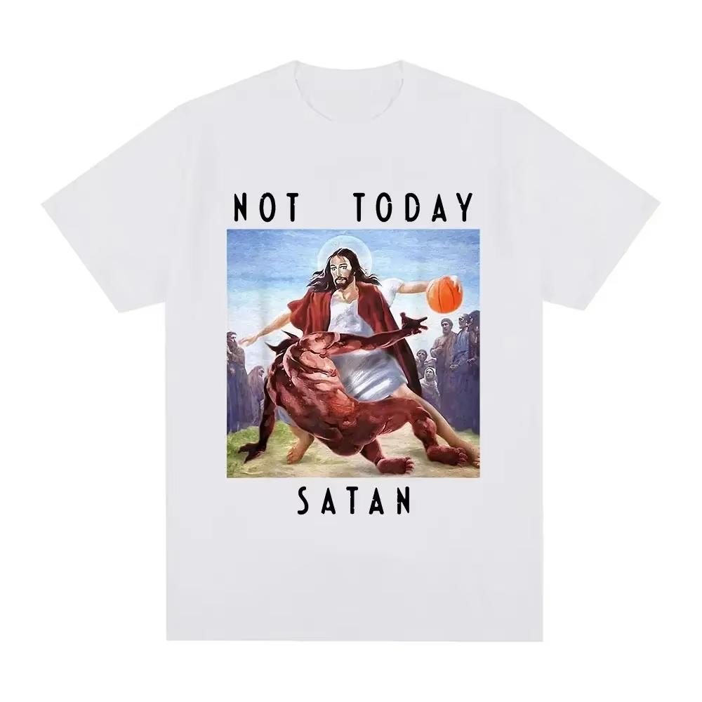 Hochwertiges Kurzarm-Oberteil Nicht heute Satan Jesus vs Satan in O-Ausschnitt T-Shirt Mann/Frau Kurzarm-T-Shirts 100% Baumwolle