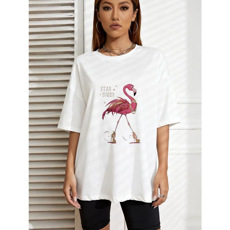 

Белая футболка оверсайз с принтом фламинго и надписью Stay Sassy для повседневной носки XXXXL белый