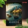 Vintage Lake Garda Metal Wall Art Sign    Retro Plaque with Serene Italian Landscape for Home Bar Cafe Garage Decor Cafe W