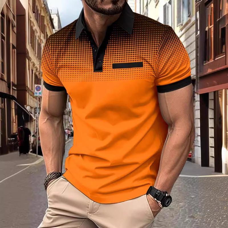 Men Gradient Dot Short Sleeve Button Polo Shirt Casual Sports Mens Top