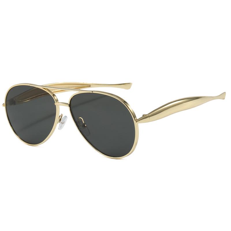 Stylish Double Bridge Aviator Sunglasses: Retro High-End Feel for Men and Women золотая оправа серый линз
