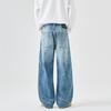 Blue Washed Trendy Jeans Men's Trendy Splicing Loose Straight American Retro Wide-leg Pants Men's Wholesale