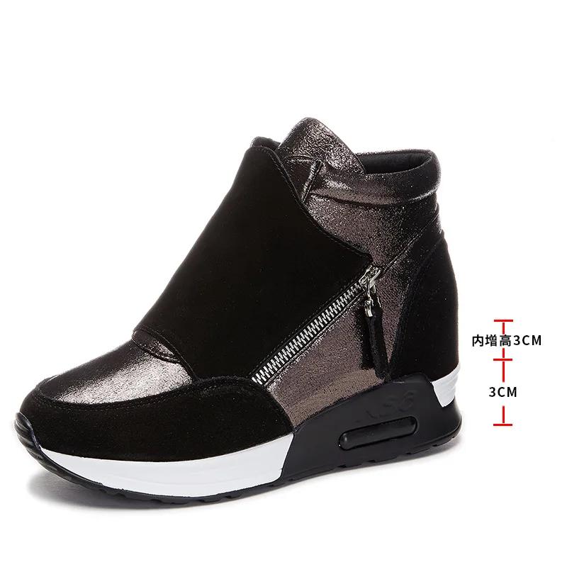 

Модные женские туфли высотой 6 см из искусственной кожи на платформе, ботильоны на танкетке со скрытым каблуком, осенние теплые меховые зимние туфли, кроссовки 40 чёрный
